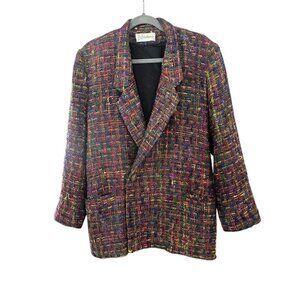 VP Collections Jacket Women XL Red Tweed Retro Wool Office Retro Neutral Preppy